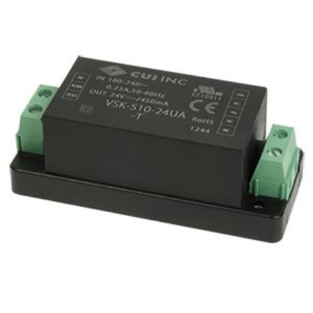 CUI INC AC to DC Power Supply, 85 to 264V AC, 12V DC, 10W, 0.9A, Chassis VSK-S10-12UA-T